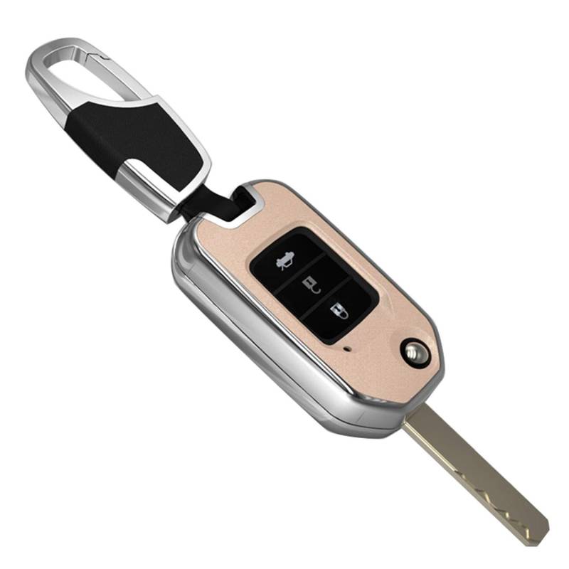 Kwak's Honda ABS Key Case Autoschlüssel Hülle Kompatibel für Honda CRV CRIDER Jade XRV VEZEL Odyssey Accord Civic 2/3-Tasten-Klappschlüsselhalter mit kurzer Schnalle(B-Gold) von Kwak's