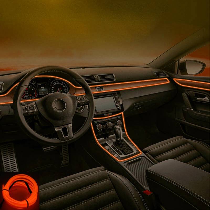 Auto LED Innenbeleuchtung, USB EL Wire Auto 5m/16.4ft Ambientebeleuchtung 5v Autolicht Geeignet für Armaturenbrettfugen, Türfugen, DIY-Designs (Orange) von Kwoxet