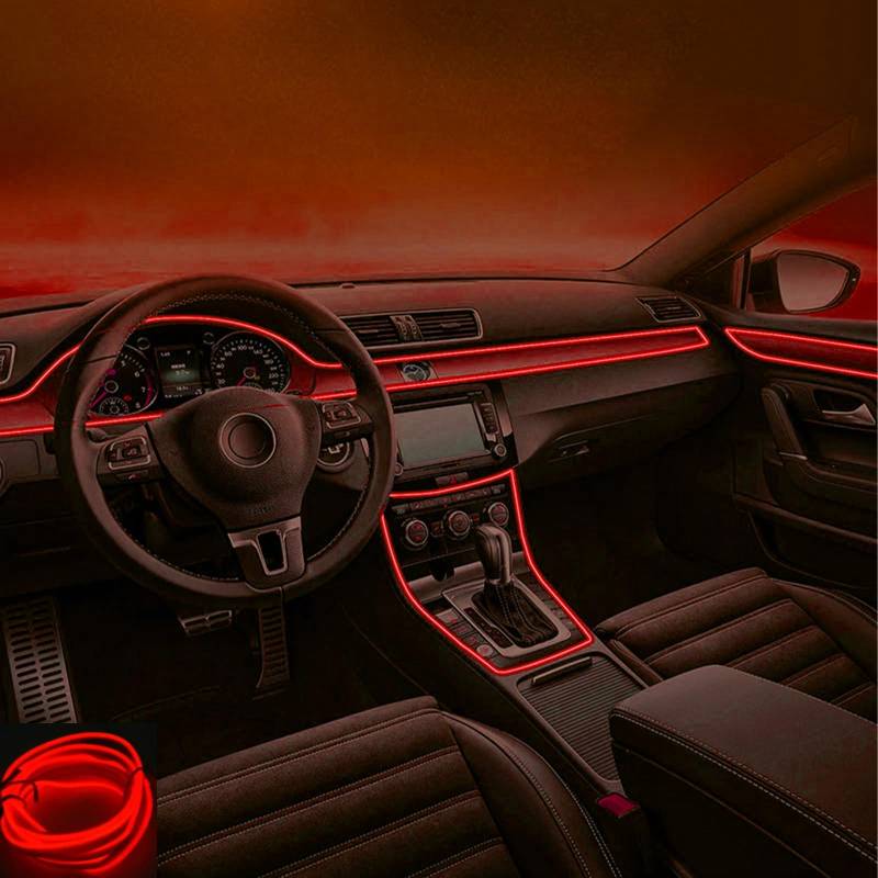 Kwoxet Auto LED Innenbeleuchtung, USB EL Wire Auto 5m/16.4ft Ambientebeleuchtung 5v Autolicht Geeignet für Armaturenbrettfugen, Türfugen, DIY-Designs (Rot) von Kwoxet