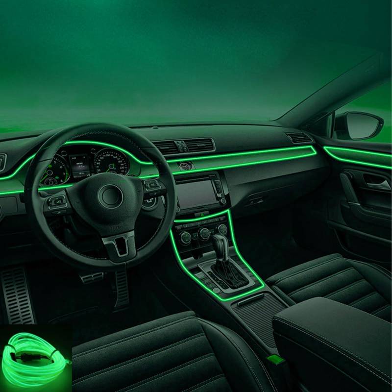 Auto LED Innenbeleuchtung, USB EL Wire Auto 5m/16.4ft Ambientebeleuchtung 5v Autolicht Geeignet für Armaturenbrettfugen, Türfugen, DIY-Designs (Hellgrün) von Kwoxet