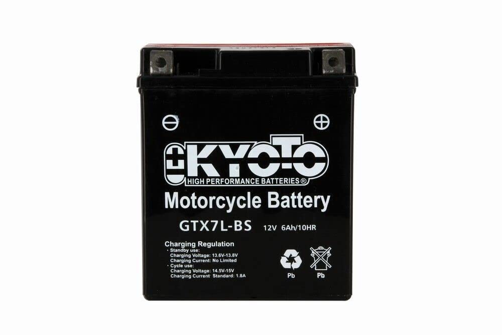 Motorradbatterie Kyoto GTX7L-BS (YTX7L-BS) wartungsfrei 12V 6Ah 114x71x131mm passend für PIAGGIO Sfera 4T 125 1996-1998 von Kyoto