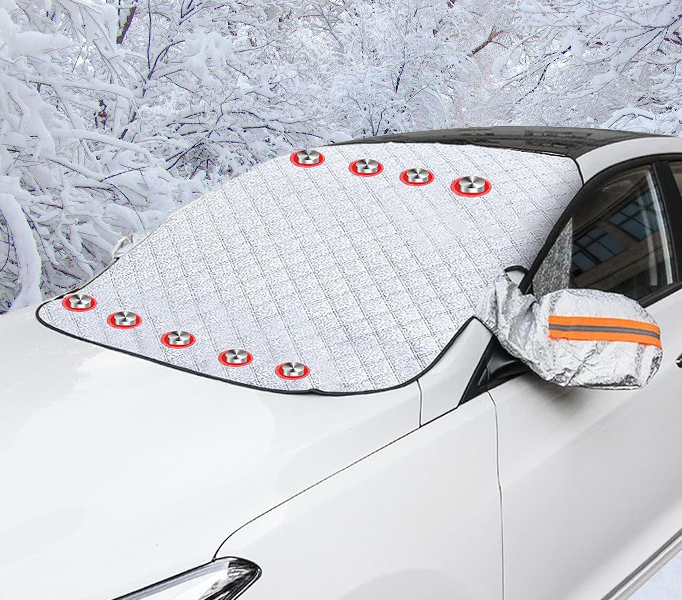 Kyowoll Auto Frontscheibenabdeckung, Superdick Vier Schichten Auto Windschutzscheibe Abdeckung, Gegen Schnee, EIS, Frost, Staub, Sonne, UV-Schutz für Autos SUVs (mit 9 Magnete) von Kyowoll