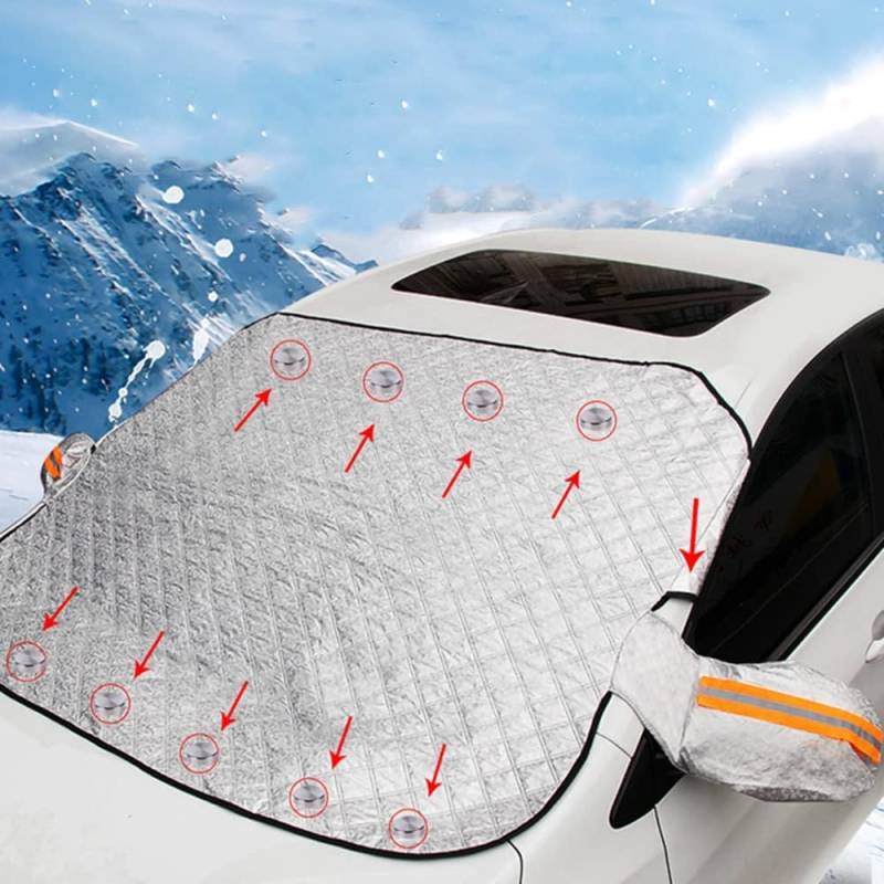 Kyowoll Auto Frontscheibenabdeckung, Superdick Vier Schichten Auto Windschutzscheibe Abdeckung, Gegen Schnee, EIS, Frost, Staub, Sonne, UV-Schutz für Autos SUVs (XL mit 9 Magnete) von Kyowoll