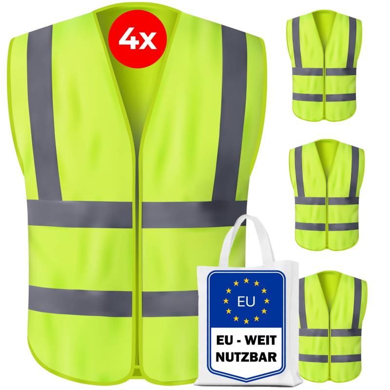 Kyto Warnwesten Auto Sicherheitsweste reflektierend - EU-Weit nutzbar iso 20471-4er Set Warneweste inklusive Tasche, Herren und Damen von Kyto