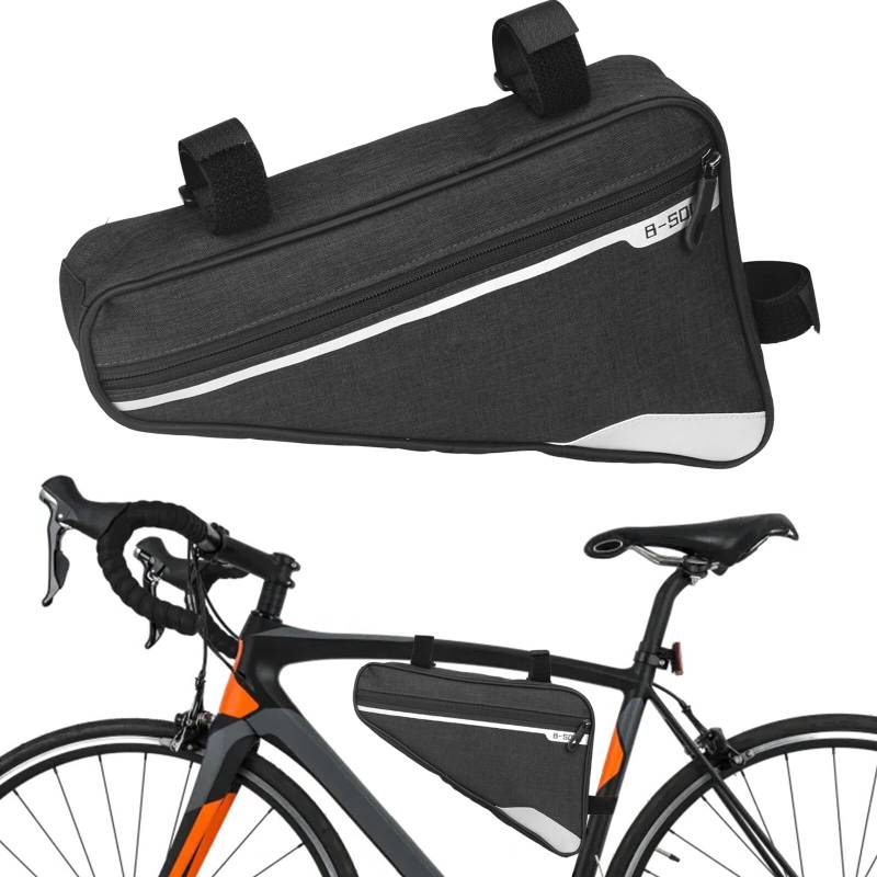 Kytpyi Fahrradtasche Rahmen, Rennrad Tasche, wasserdichte Hohe Kapazität Werkzeugtasche Fahrrad mit Reflexband, Haltbare Leichte Fahrradtasche Oberrohr für Handy Flickzeug Ausweis(Schwarz) von Kytpyi