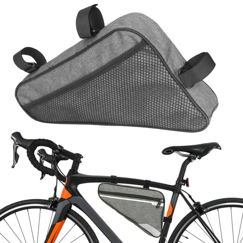 Kytpyi Fahrradtasche Rahmen, Rennrad Tasche, wasserdichte Hohe Kapazität Werkzeugtasche Fahrrad mit Reflexband für MTB usw, Haltbare Leichte Fahrradtasche Oberrohr für Handy Flickzeug Ausweis(Grau) von Kytpyi