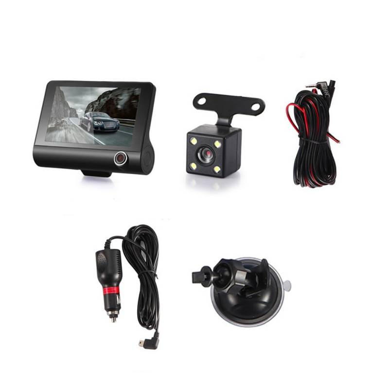 Kytxqikd Auto-DVR-Dashcam, HD-Bildschirm 1080P, 3-Linsen-Videorekorder, Front + Innenraum + Rückansicht Kamera-Dashcam, 4-, Schwarz von Kytxqikd