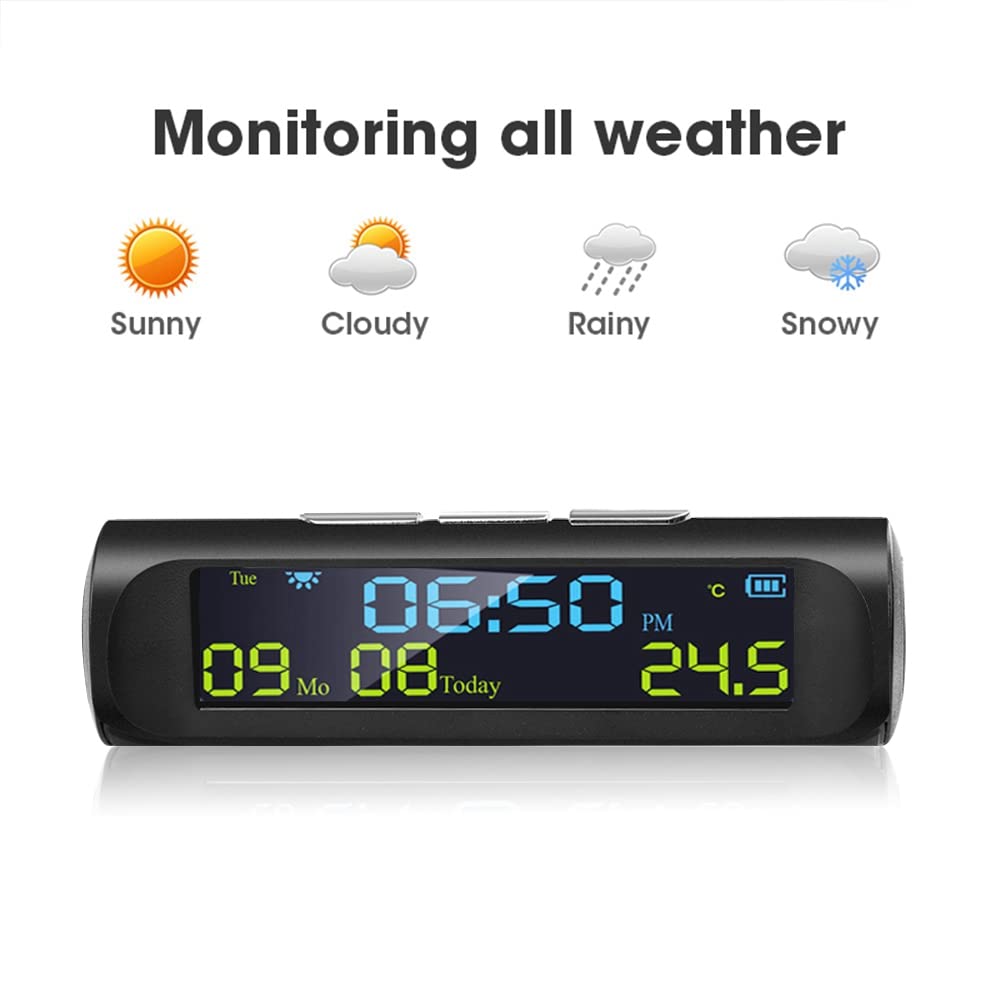 Kznifmk Auto Solar Digitale Uhr mit LCD Zeit Datum Temperatur Anzeige im Auto für die Dekoration Von PersöNlichen Auto Teilen im Freien A von Kznifmk