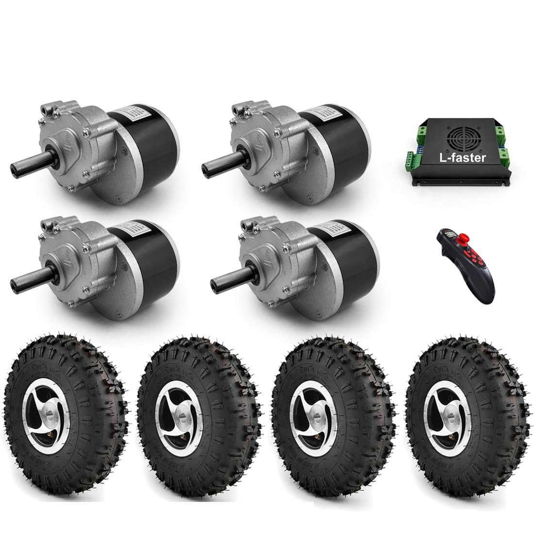 1000 W elektrisches Vierantriebsset, 4,10-4, Off-Road-Reifen, 25,4 cm Rad-Set für Heimwerker, elektrische 4 x 4-Rasenmäher, Schubkarre (Off-Road-Reifen mit Controller, maximale Geschwindigkeit 4 km/h) von L-faster