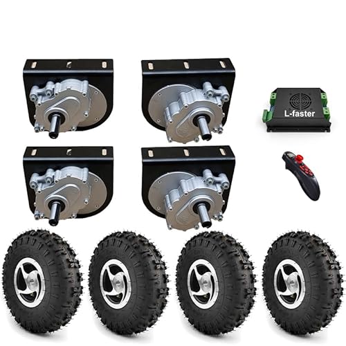 L-faster 4WD 1000W Four Drive Kit 4.10-4 Offroad-Reifen 10 Zoll Radsatz für DIY 4X4 Rasenmäher Barrow Trolley Cart (Wheel max Speed 6kph) von L-faster