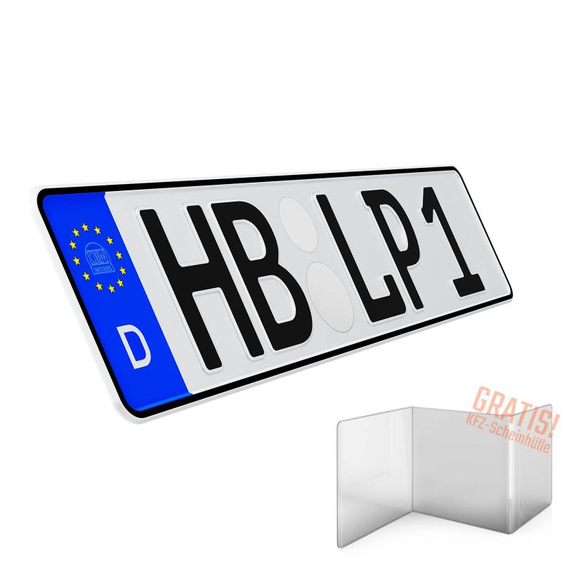 1 Stück KFZ Kennzeichen 42cm x 11cm Nummernschild 420mm x 110mm Wunschkennzeichen DIN zertifiziert Autokennzeichen auch für Fahrradträger Anhänger LKW Wunschprägung amtliches Kennzeichen Autoschild von L & P Car Design