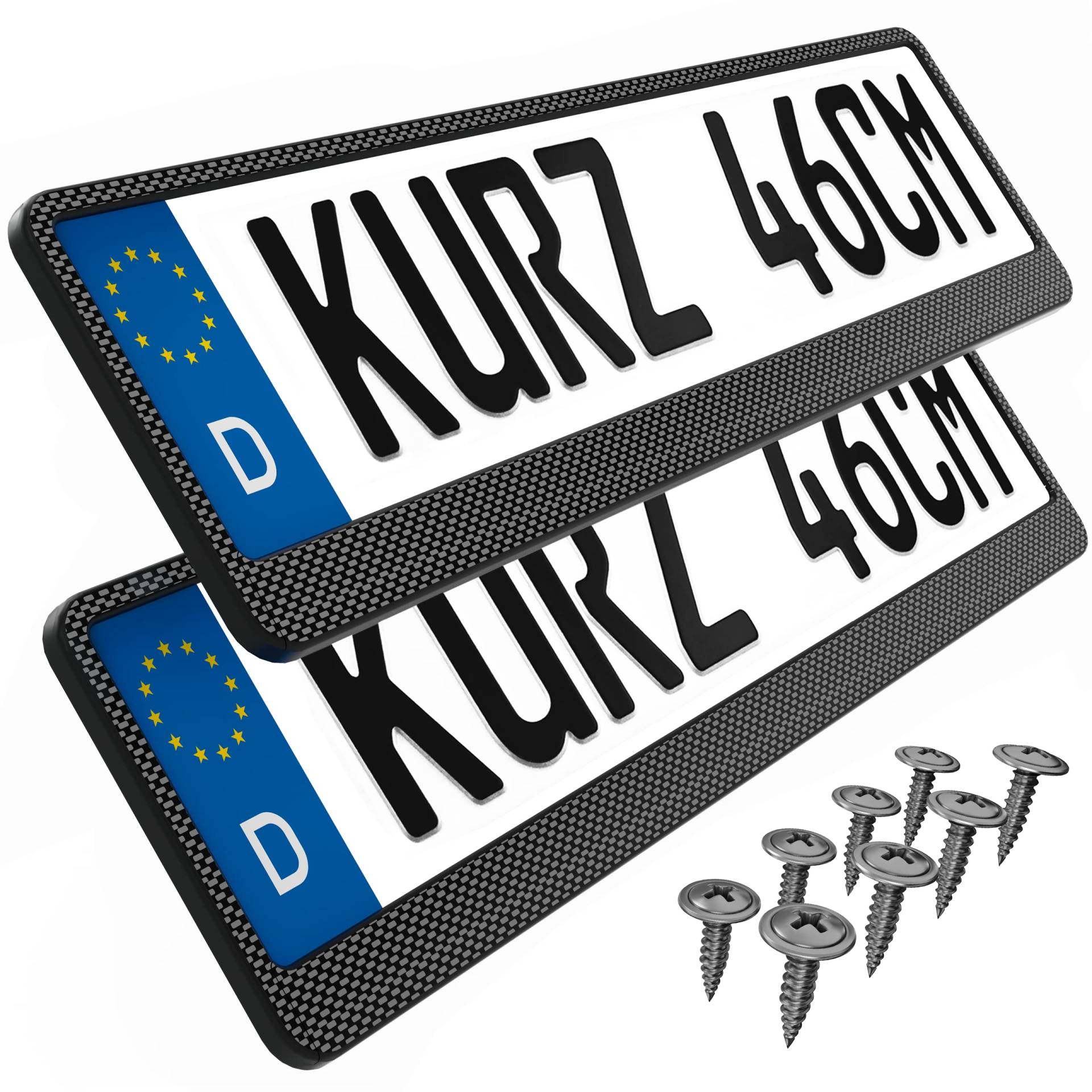 2 Kennzeichenhalter kurz 46 x 11cm Auto Nummernschildhalter Kurze Kennzeichenhalterung 460mm x 110mm Kurzer kennzeichenhalter (Carbon - Optik) von L & P Car Design