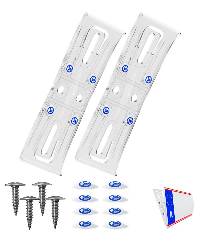 Kennzeichenhalter Österreich rahmenlos transparent flach 4mm für Kennzeichentafeln 520x120mm unsichtbar Kennzeichenträger für alle Fahrzeuge & Modelle geeignet für Österreich Dänemark Slowenien Ungarn von L & P Car Design