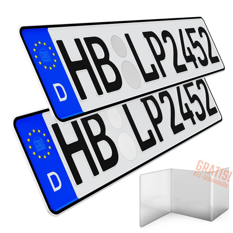 L & P Car Design KFZ Kennzeichen Auto Nummernschild 2 Stück 520mm x 110mm Wunschkennzeichen DIN Autokennzeichen Fahrradträger Anhänger LKW Wunschprägung amtliches Autoschild (2 Stück) 52cm x 11cm von L & P Car Design