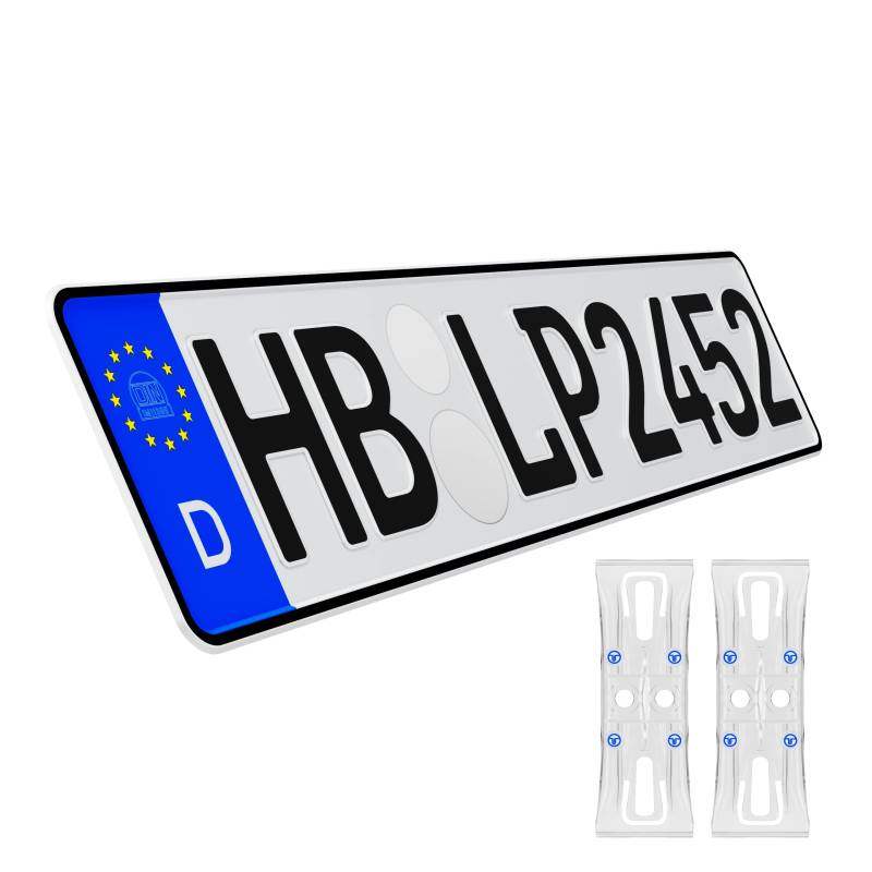 L & P Car Design KFZ-Kennzeichen Auto Nummernschild inkl. rahmenlose Kennzeichenhalter transparent DIN Autokennzeichen 520mm x 110mm Fahrradträger Anhänger LKW Autoschild (01 Standard) von L & P Car Design