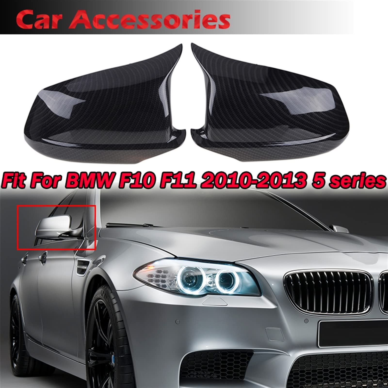 LABOIUF Rückspiegelabdeckungen Seitenspiegelkappen Passend for BMW 5er F10 F11 F18 Pre-LCI 2010–2013 M Performance Autozubehör Rückspiegel(Glossy Black) von LABOIUF