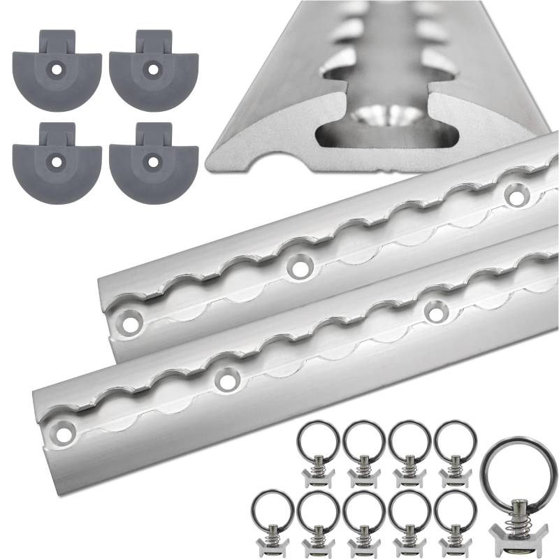 Airlineschiene 2 x 2 Meter im Set | Alu Airlineschienen | halbrund | Zurrschienen | für Anhänger, Wohnmobil, PKW, LKW | Zurrschiene im Set mit Endkappen und Fittingen von LABT