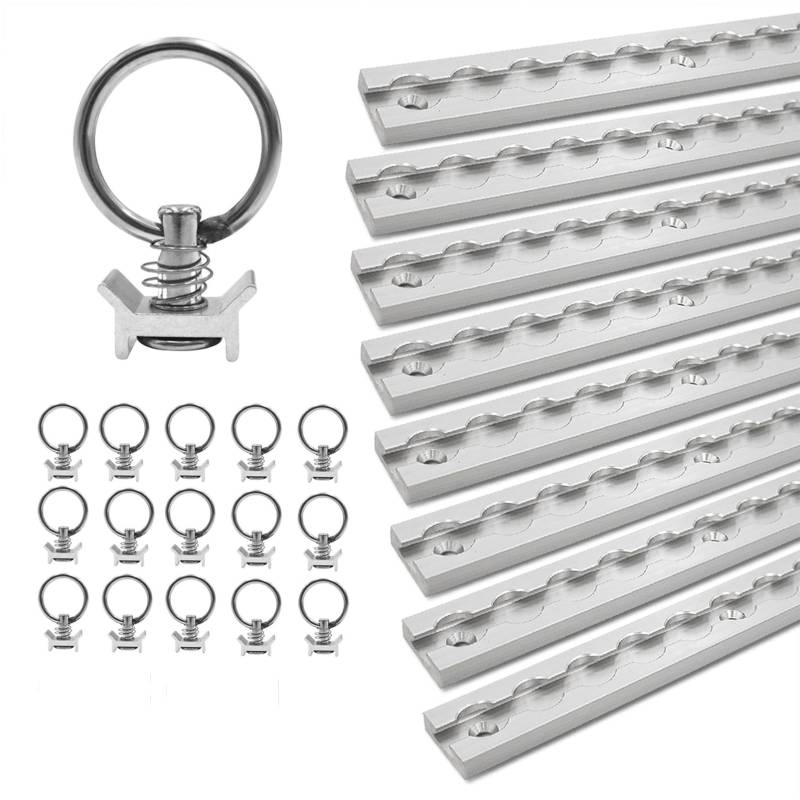 LABT Aluminium Airlineschienen Set mit Fittingen. 8X 1,5m Schienen 16x Zurrösen Eckige Airlineschiene zur Ladungssicherung für Anhänger, LKW, Wohnmobile - eloxierte Zurrschiene (Set 17) von LABT