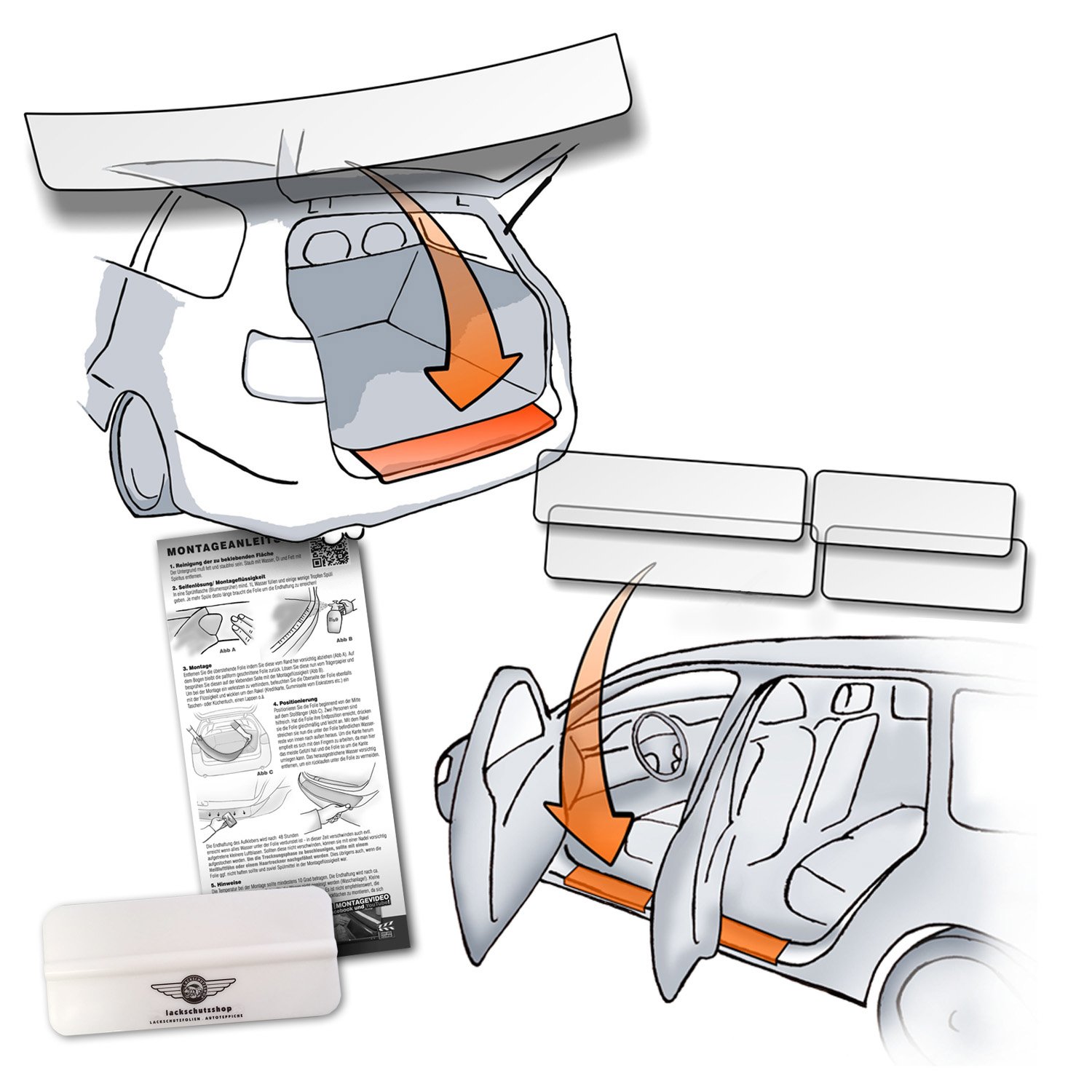 Lackschutzshop - Lackschutzfolie (Autoschutzfolie transparent) im Set für Ladekante und Türeinstiege/Einstiegsleisten komplett für Modell Siehe Beschreibung als Steinschlagschutz Folien Paket von LACKSCHUTZSHOP