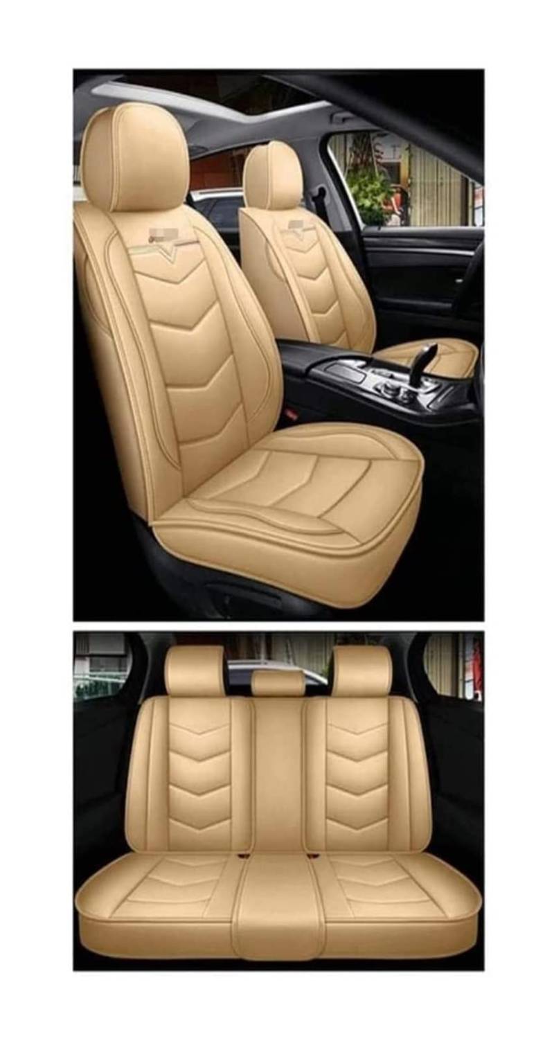 Autositzbezüge Für M&Itesubishi Zinger Auto Sitzbezug Sets Full Sets PU-Leder Vordere Rücksitzschützer Gepolsterte Kissen Atmungsaktive Rückenlehne Pad Wasserdichte Kopfstütze Sitzbezügesets(Beige,Sta von LADPZJNW