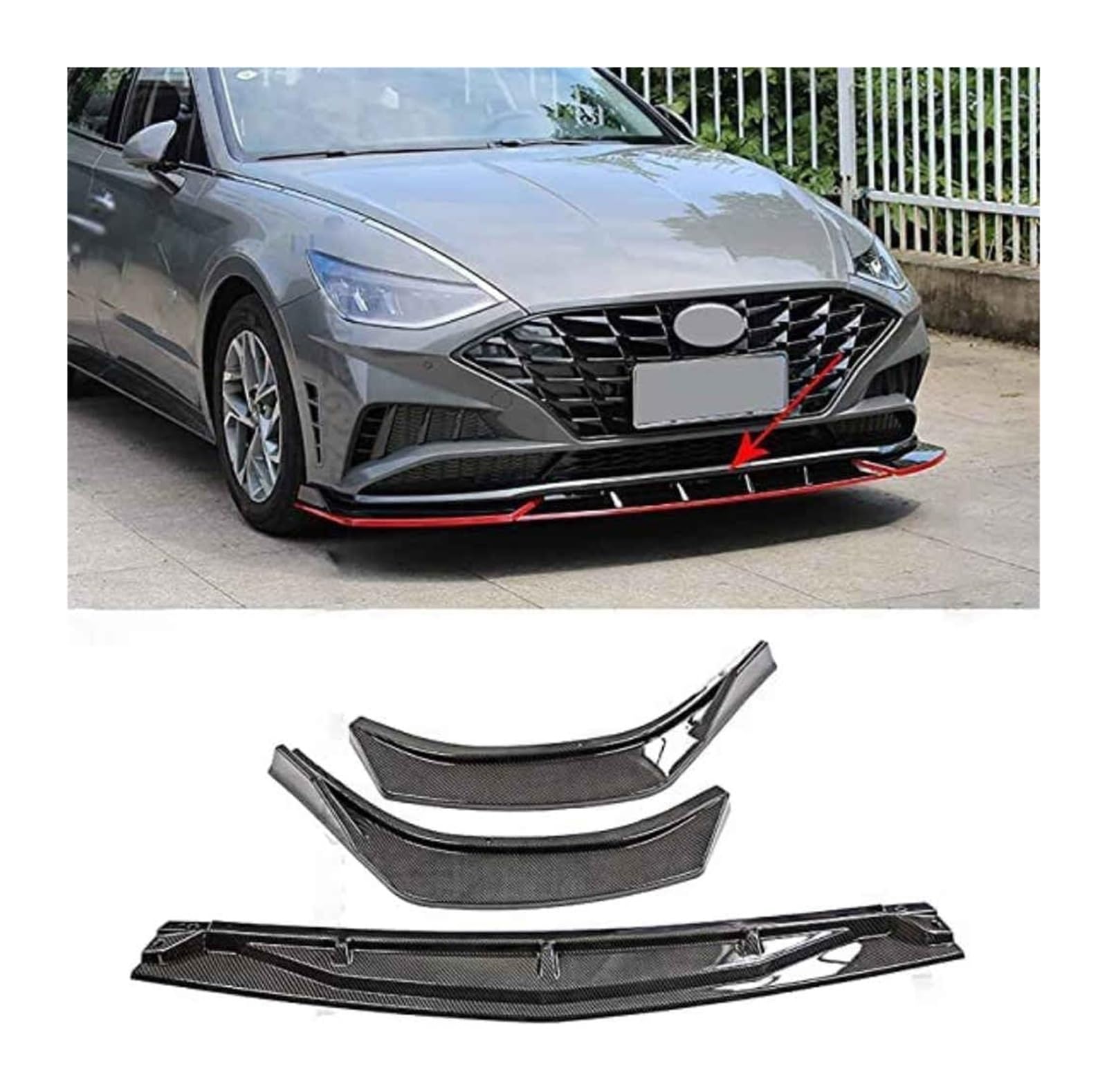 Frontstoßstange Spoiler Für Hyundai Für Sonata 2019 2020 Frontschürze Lippe Kinn Spoiler Carbon Look Front Diffusor Diffusor Normal-D Rote Linie(ACarbonFiber) von LADPZJNW