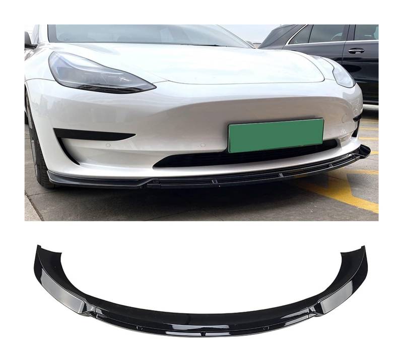 Frontstoßstange Spoiler Für Model 3 Frontschürze Lippe Kinn Spoiler Carbon Look Front Diffusor Diffusor Glänzend-schwarz Auto Front Spoiler(Glossy-black) von LADPZJNW