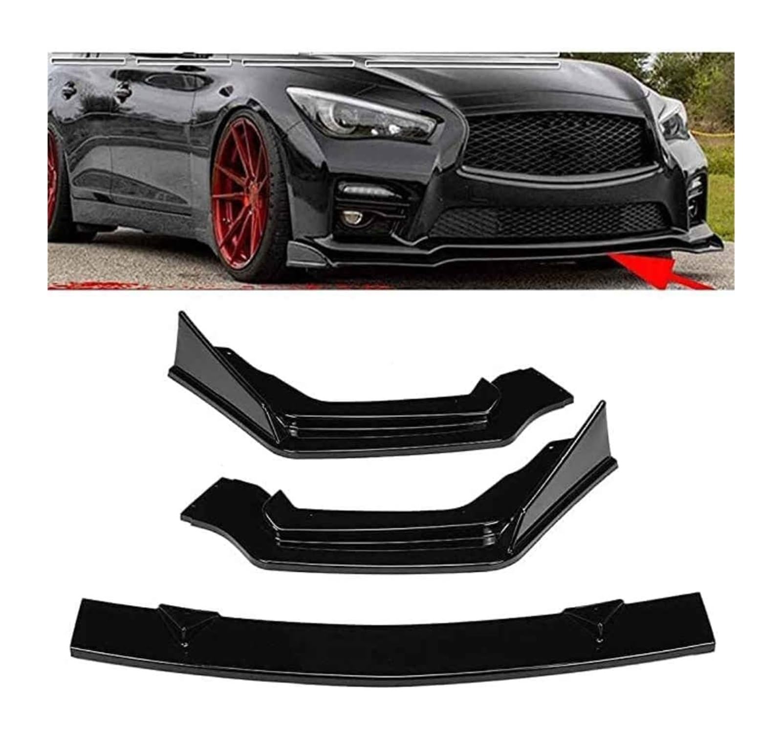 Frontstoßstange Spoiler Für Q50 Sport 2014–2017 Frontstoßstangenlippe Kinnspoiler Karbonfaser-Look Frontdiffusor Diffusor Normal-B Glänzend(BGlossy) von LADPZJNW