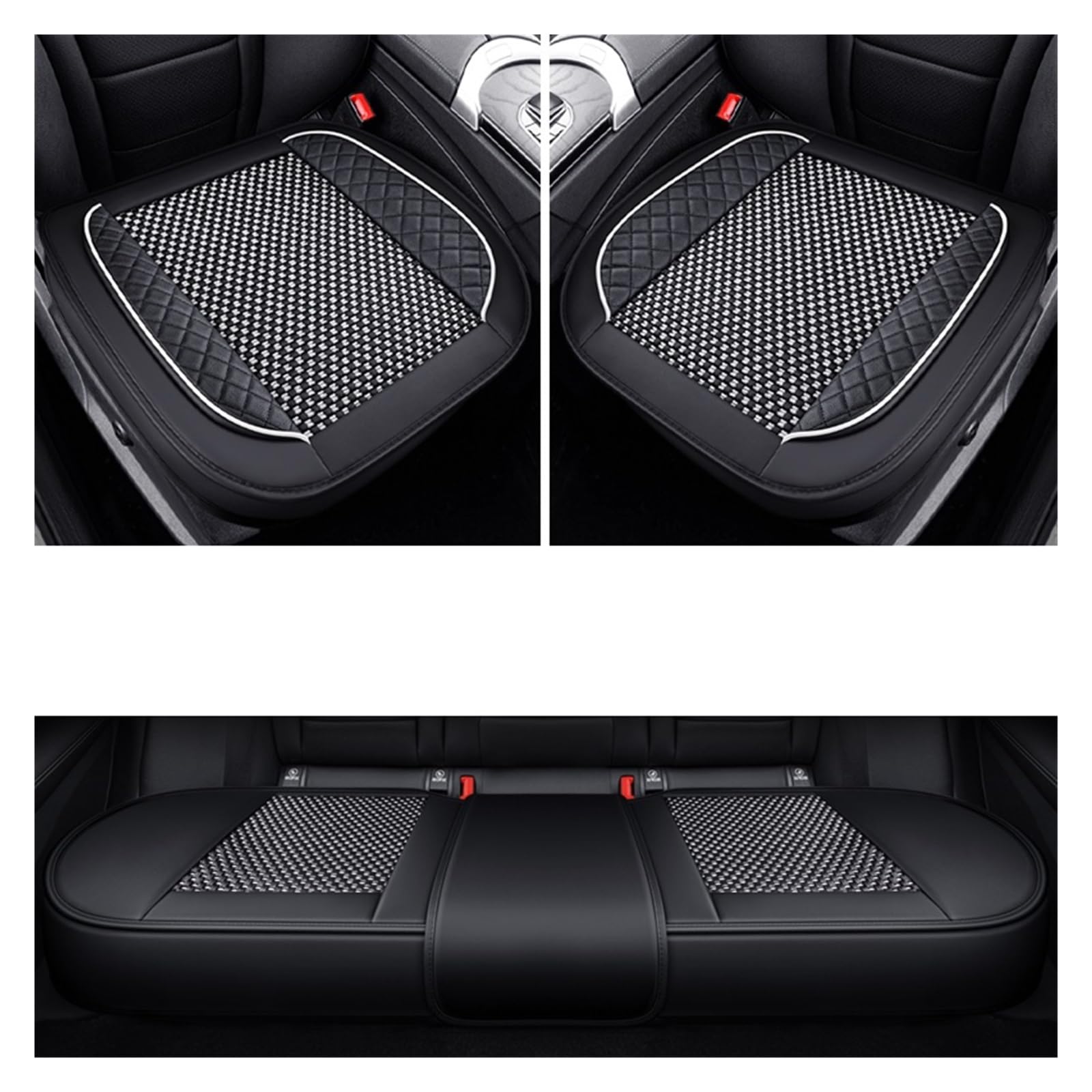 LADPZJNW Autositzbezüge Autositzbezug, atmungsaktives Leder, Eisseide, Autositzkissen-Schutzpolster, Vorderpolster. Sitzbezügesets(Black White,Set of seat Covers) von LADPZJNW