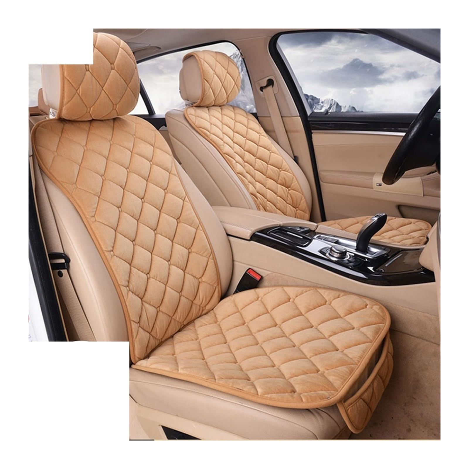 LADPZJNW Autositzbezüge Autositzbezug-Set, universelles rosa Sitzkissen, Autositzschutzmatte, Autobezüge. Sitzbezügesets(Beige,2xFront Seat Covers) von LADPZJNW