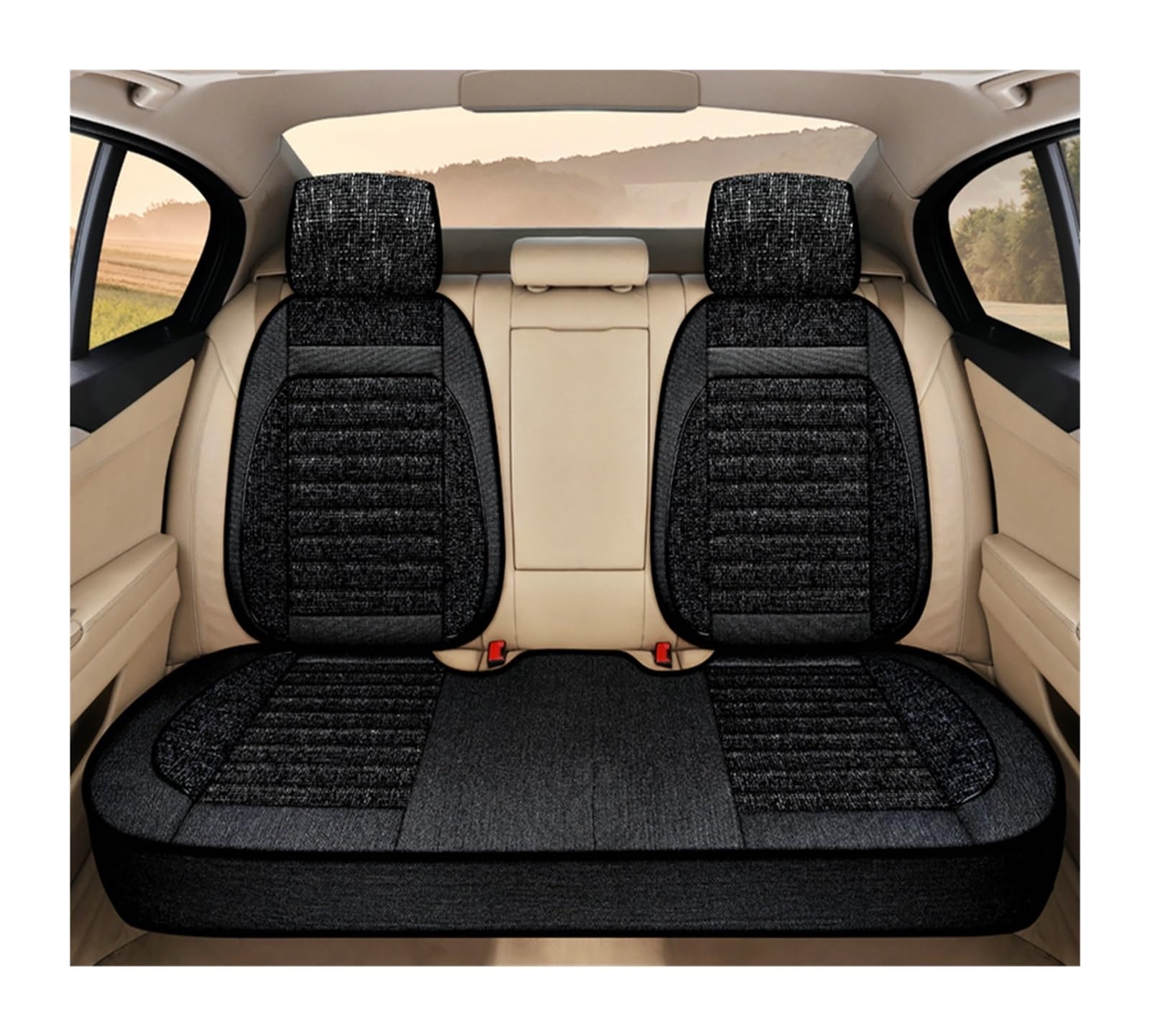 LADPZJNW Autositzbezüge Autositzkissen Autositzschutz Four Seasons Universal Autositzkissen Auto vorne. Sitzbezügesets(Schwarz,1xRear Seat Covers) von LADPZJNW