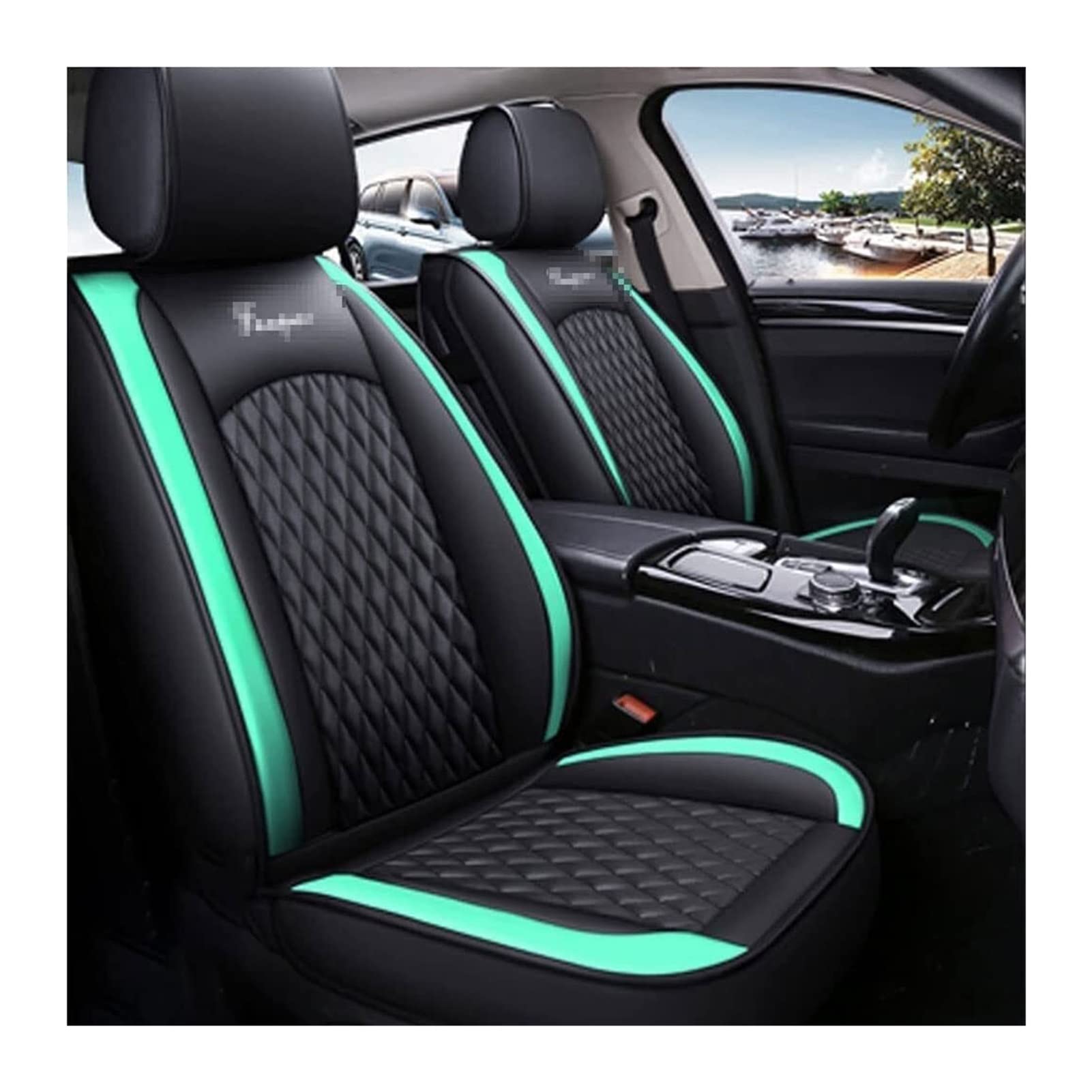 LADPZJNW Autositzbezüge Für I&nfiniti M35 Benutzerdefinierte Autositzbezüge Full Set Ledersitzabdeckung Protector Vordere Hinterkissen Protektoren Alle Jahreszeiten Auto Sitzbezügesets(Black-Green) von LADPZJNW