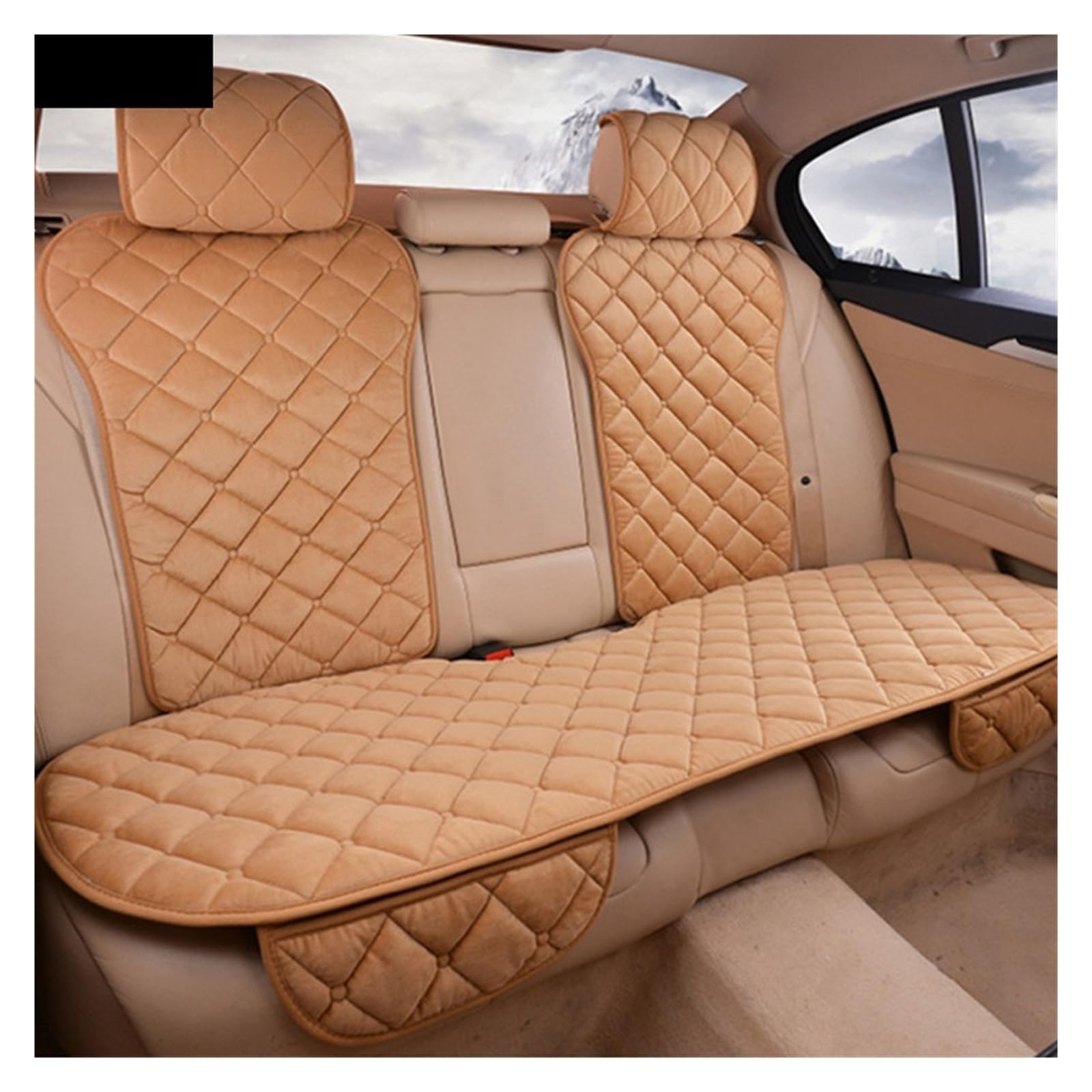 LADPZJNW Autositzbezüge Plüsch-Autositzkissen, universeller Sitzbezug, Autositzschutzmatte, Autobezüge für Einzelsitz vorne. Sitzbezügesets(Beige,1xRear Seat Covers) von LADPZJNW