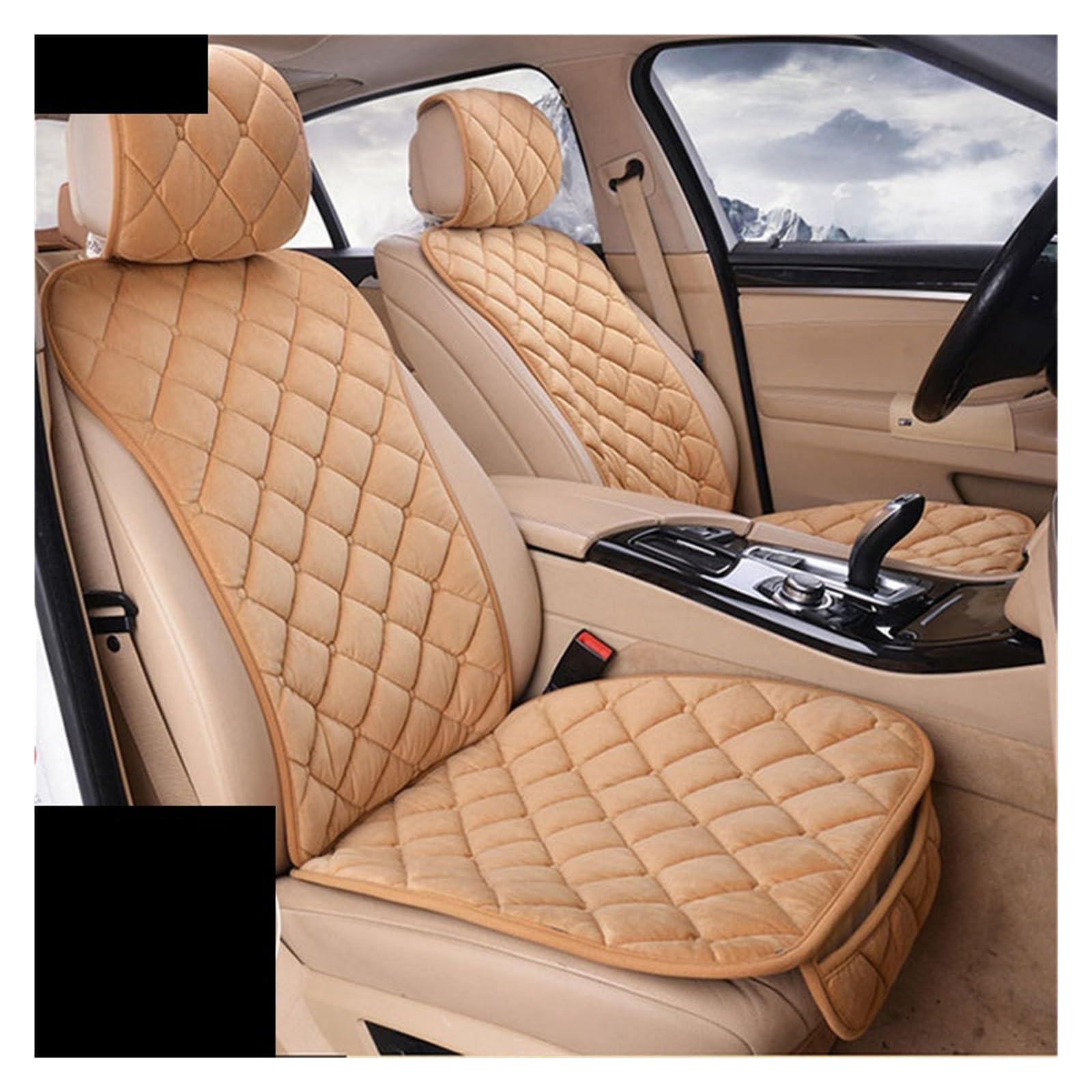 LADPZJNW Autositzbezüge Plüsch-Autositzkissen, universeller Sitzbezug, Autositzschutzmatte, Autobezüge für Einzelsitz vorne. Sitzbezügesets(Beige,2xHigh Back Seat Covers) von LADPZJNW