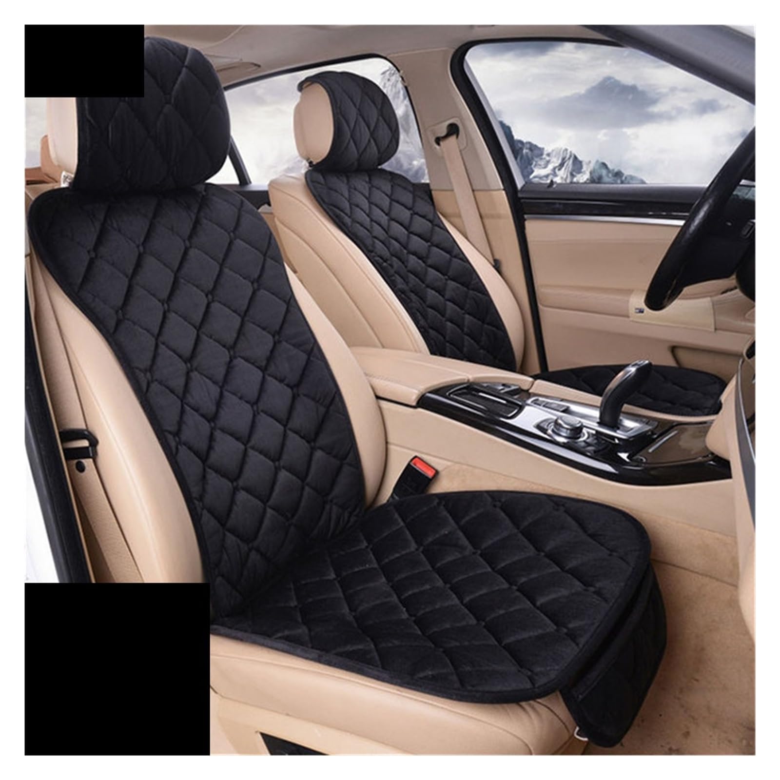 LADPZJNW Autositzbezüge Plüsch-Autositzkissen, universeller Sitzbezug, Autositzschutzmatte, Autobezüge für Einzelsitz vorne. Sitzbezügesets(Schwarz,2xHigh Back Seat Covers) von LADPZJNW