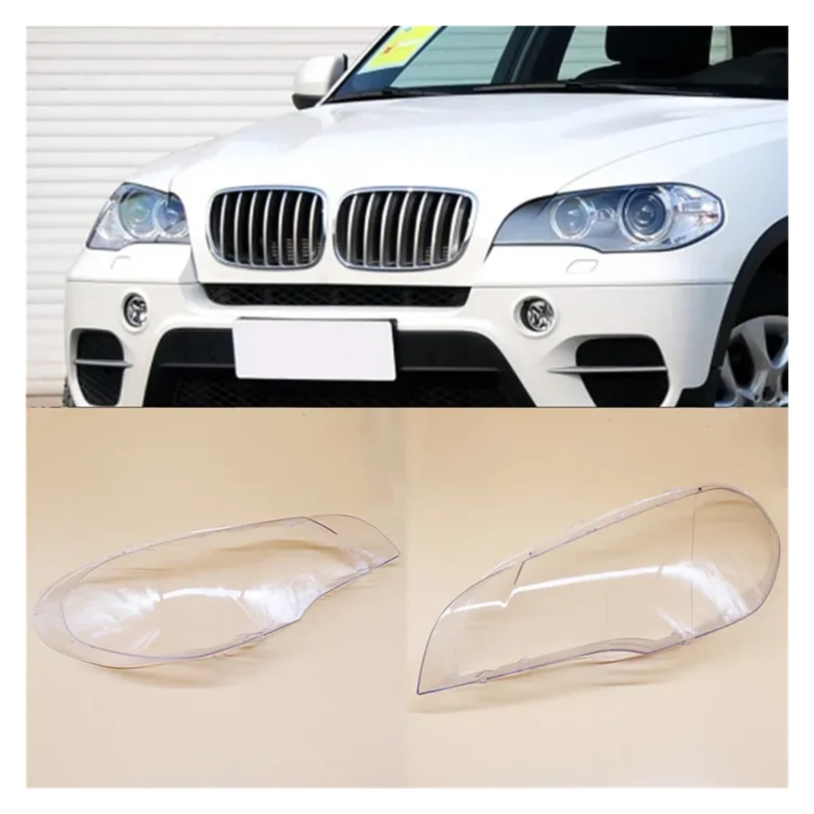 LAINGJINGMEI Auto-Frontscheinwerfer-Glasscheinwerfer, transparenter Lampenschirm, Lampenschale, E70-Scheinwerfer-Abdecklinse, kompatibel for BMW X5 E70 2007–2013(2PCS Left and Right) von LAINGJINGMEI