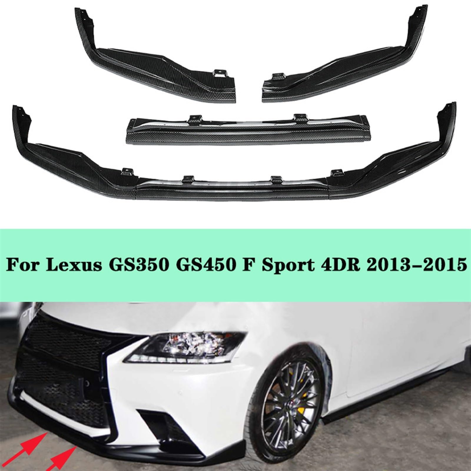 LAINGJINGMEI Auto-Frontstoßstangensplitter, Lippenkörper-Kit, Spoiler-Diffusor, Schutzabdeckung, Schutz, kompatibel mit Lexus GS350 GS450 F Sport 4DR 2013–2015, 3 Stück(Carbon Look) von LAINGJINGMEI