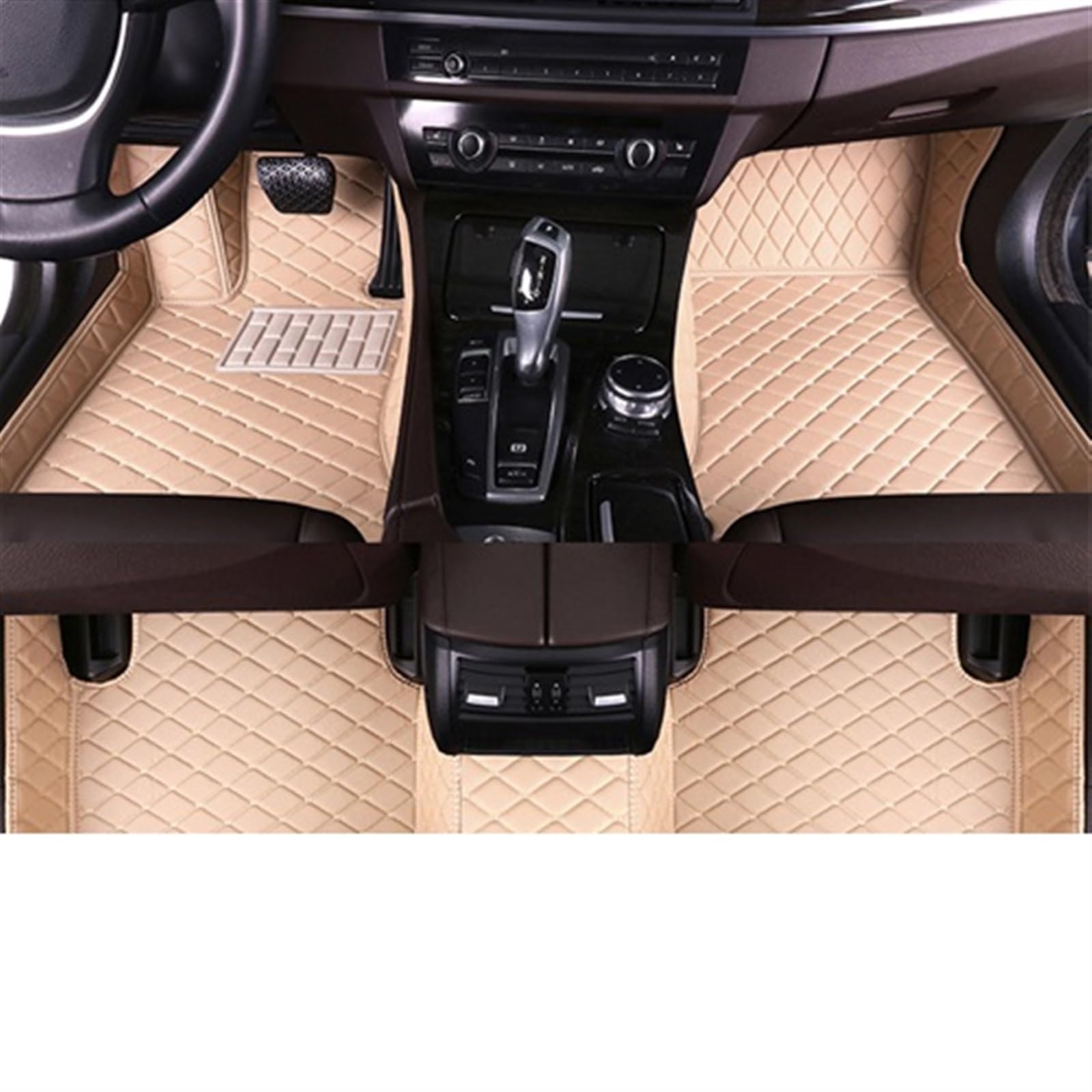 LAINGJINGMEI Auto Fußmatten Kompatibel for Hyundai Santa Fe Fünf Sitze 2013 2014 2015 2016 2017 2018 Auto Fuß Pads Teppich Abdeckung innen Zubehör(Beige) von LAINGJINGMEI