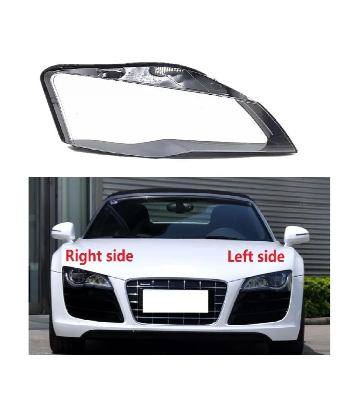 LAINGJINGMEI Autoscheinwerferlinse, kompatibel mit Audi R8 2008 2009 2010 2011 2012 2013 2014, Frontscheinwerferabdeckung, transparente Maskenschale, Lampenschirmglas(2pcs Left and Right) von LAINGJINGMEI