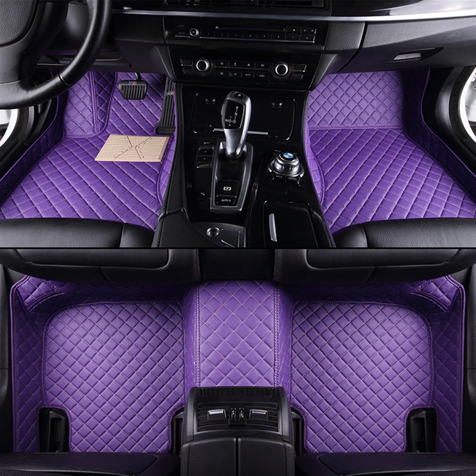 LAINGJINGMEI Benutzerdefinierte Auto Luxus Leder Auto Boden Matte kompatibel for Range Rover Evoque 2012 2013 2014 Auto Matte komplette Set Frauen wasserdicht Zubehör(Purple) von LAINGJINGMEI