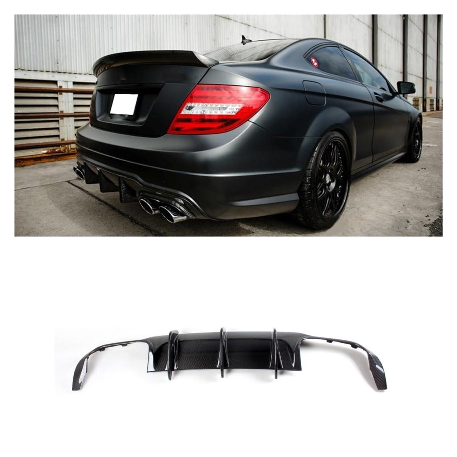 LAINGJINGMEI C-Klasse Carbon Fiber Hecklippe Kompatibel for Benz W204 C63 AMG C300 Sport 2008-2014 Heckschürzen-Diffusor Spoiler Vier Outlet FRP(12-14 Carbon) von LAINGJINGMEI