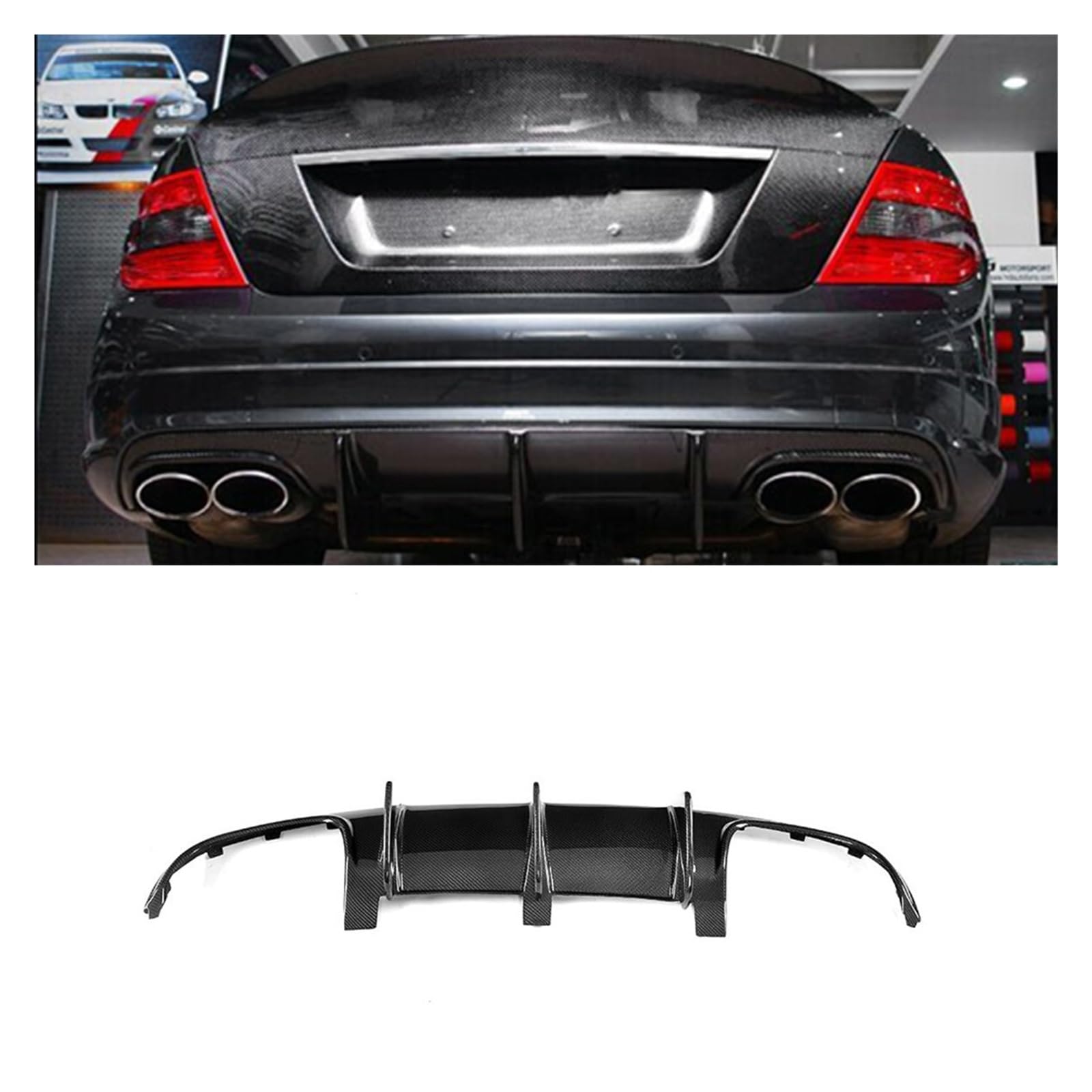 LAINGJINGMEI Carbon Fiber/FRP Heckstoßstangen-Diffusor Lip Spoiler Diffusor Kompatibel for Mercedes-Benz C-Klasse W204 C300 C63 AMG Limousine Coupe 2008-2014(08-11 Carbon) von LAINGJINGMEI