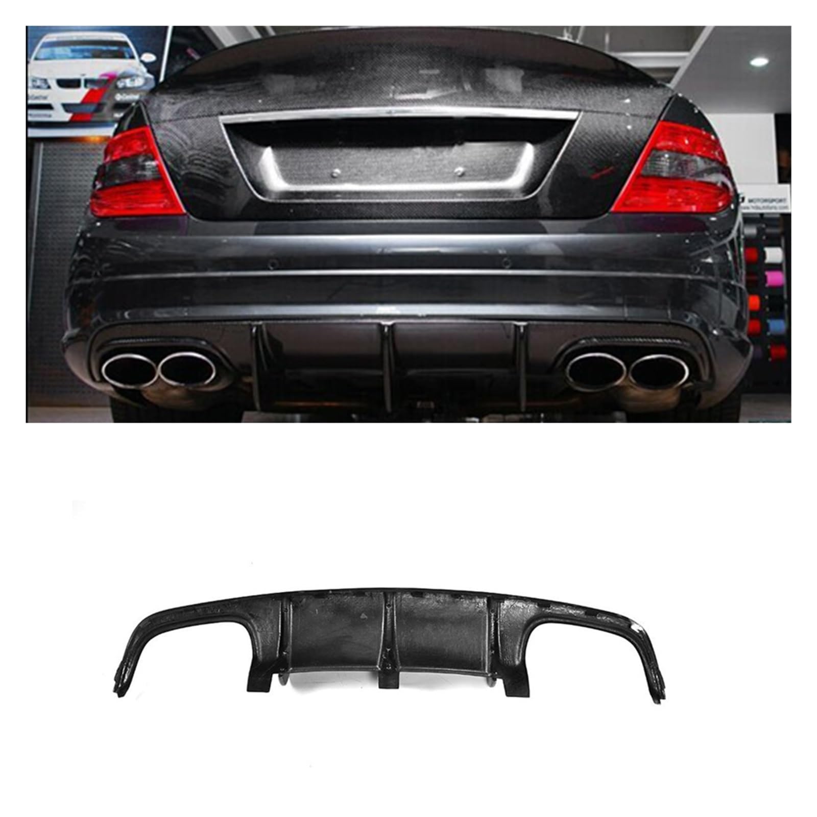 LAINGJINGMEI Carbon Fiber/FRP Heckstoßstangen-Diffusor Lip Spoiler Diffusor Kompatibel for Mercedes-Benz C-Klasse W204 C300 C63 AMG Limousine Coupe 2008-2014(12-14 Carbon) von LAINGJINGMEI