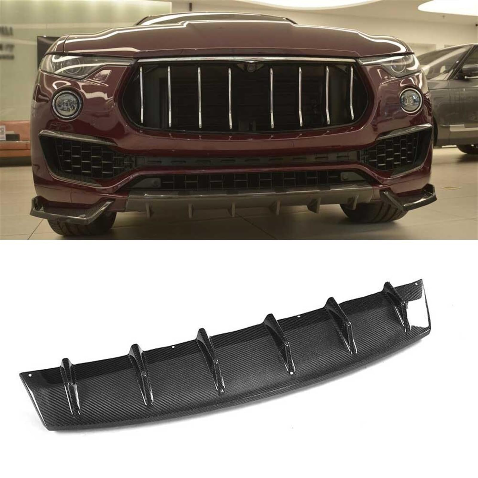 LAINGJINGMEI Carbon Fiber Body Kit Kompatibel for Maserati Levante 4 Türer 2016-2019 Front Lip Splitter Vent Trim Abdeckungen Hinten Lip Mitte Spoiler(Frong Lip) von LAINGJINGMEI