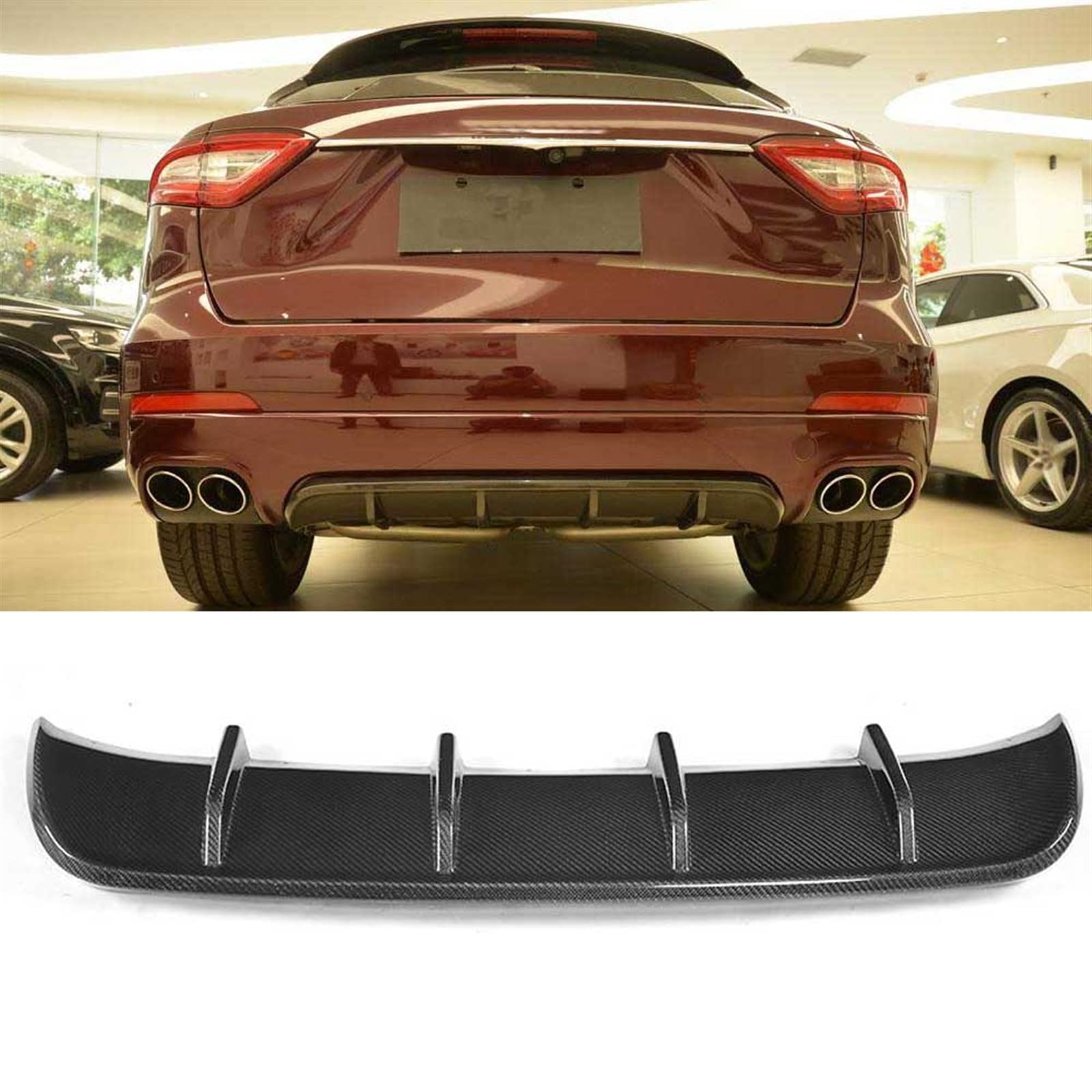 LAINGJINGMEI Carbon Fiber Body Kit Kompatibel for Maserati Levante 4 Türer 2016-2019 Front Lip Splitter Vent Trim Abdeckungen Hinten Lip Mitte Spoiler(Rear Lip Diffuser) von LAINGJINGMEI