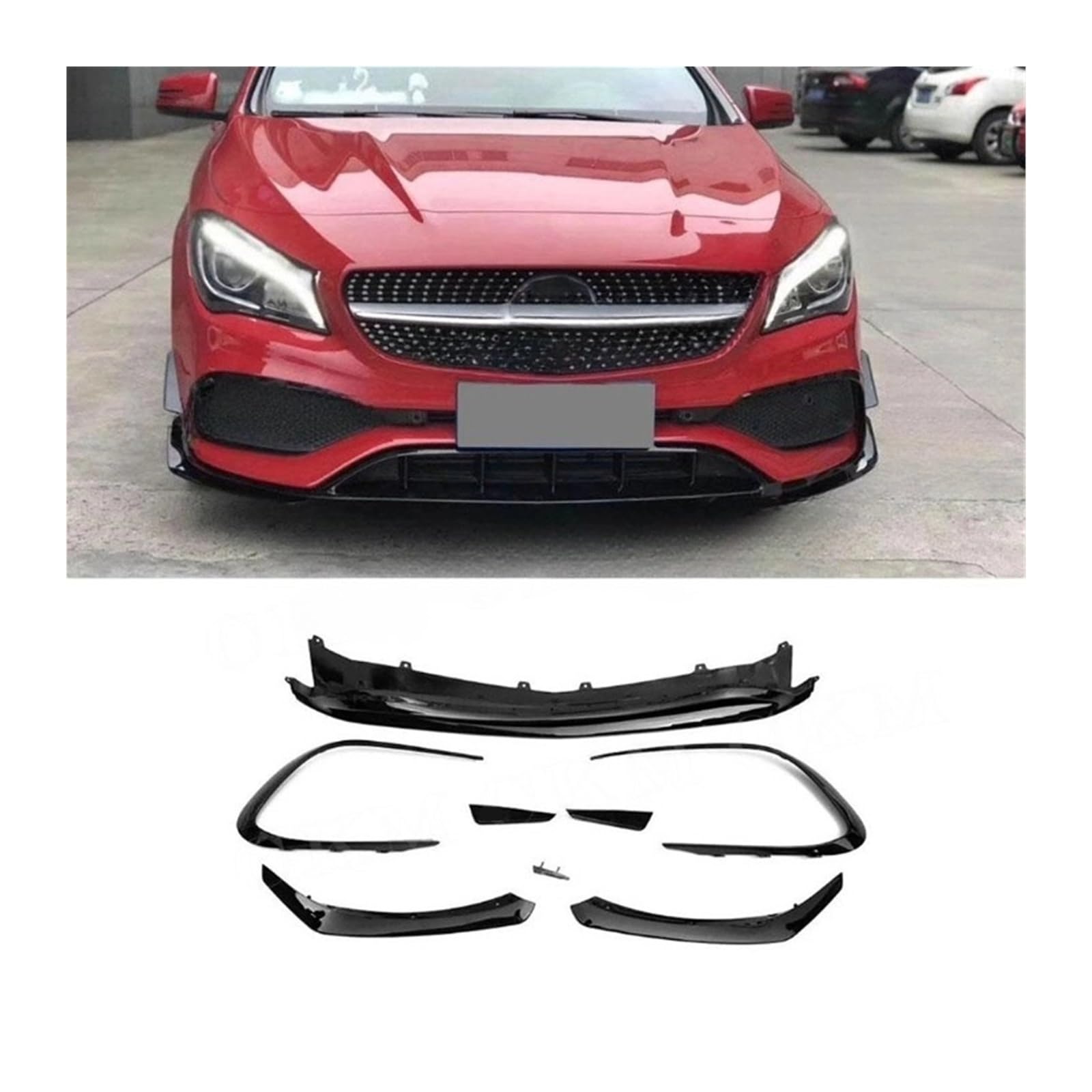 LAINGJINGMEI Carbon Fiber Front Bumper Lip Splitter Flaps Canard Kompatibel for Benz CLA Klasse W117 CLA45 AMG 2016 2017 2018 Auto Trim Zubehör(ABS 8Pcs) von LAINGJINGMEI