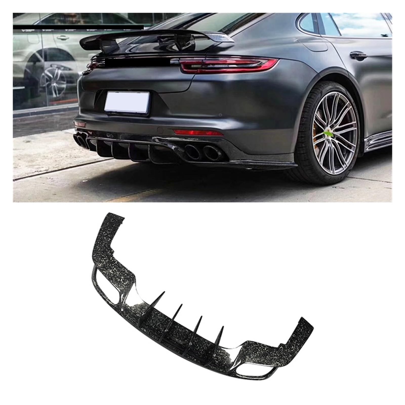 LAINGJINGMEI Carbon Fiber Kompatibel for Porsche Panamera 971 Turbo 2017-2021 Front Lip Heckdiffusor Bumper Spoiler Körper Seite Rock(Rear Diffuser) von LAINGJINGMEI