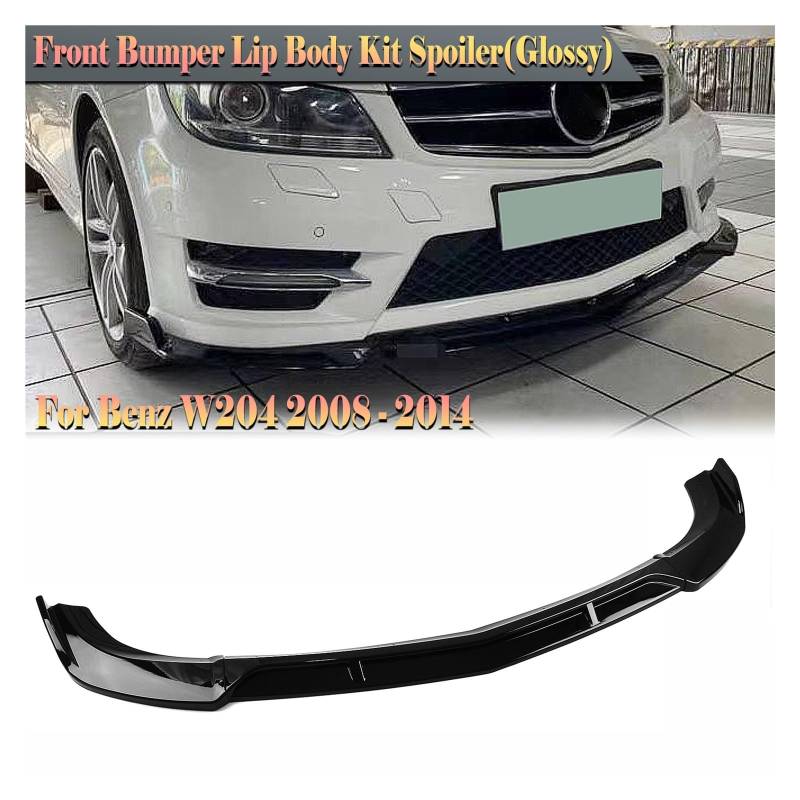 LAINGJINGMEI Frontspoilerlippe for Mercedes-Benz C-Klasse W204 2008–2014, C200, C250, C300, schwarz glänzend, Auto-Unterteil-Kit, Klingensplitter von LAINGJINGMEI