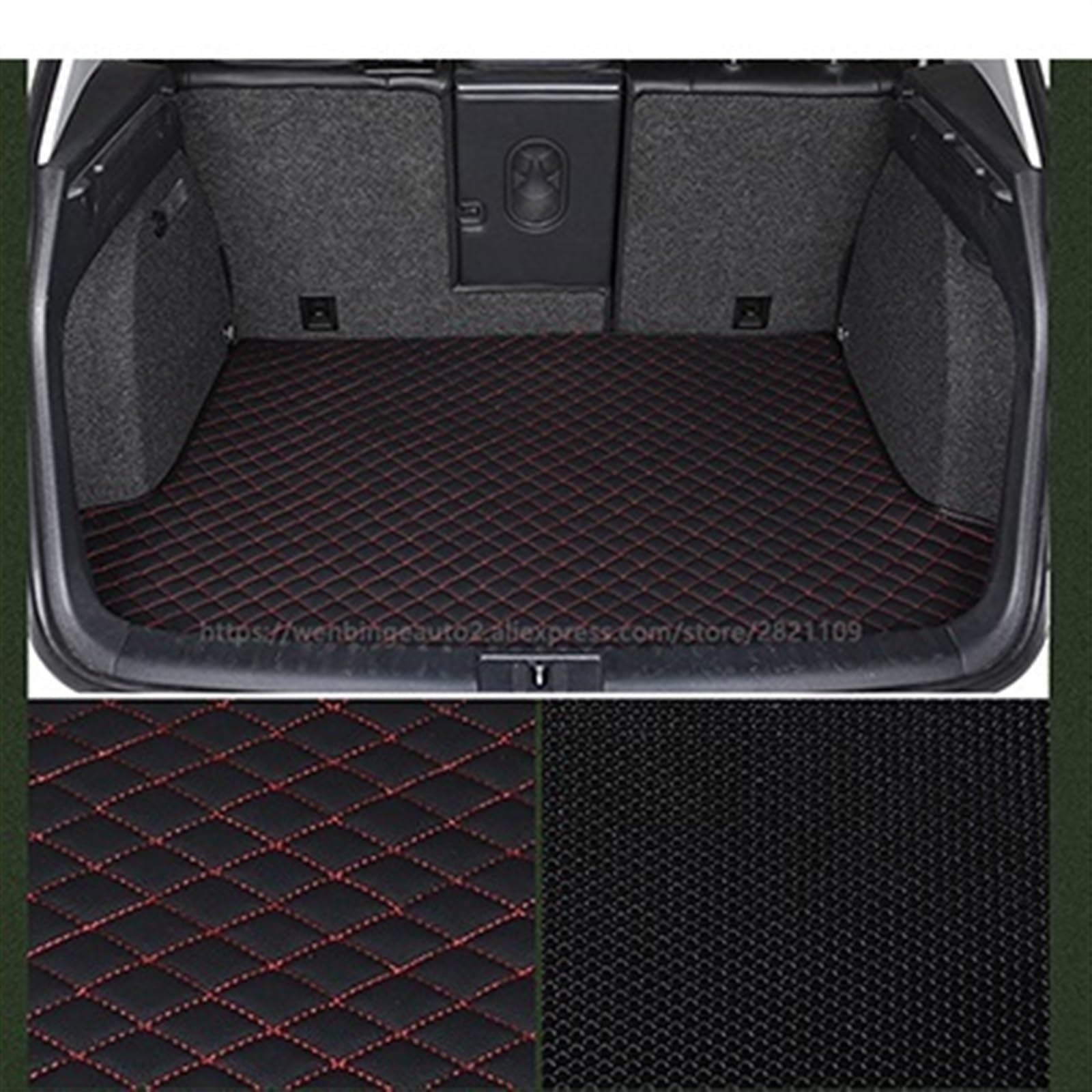 LAINGJINGMEI Kofferraummatten aus Leder, kompatibel for Volvo alle Modelle S60 V40 Xc70 V50 Xc60 V60 V70 S80 Xc90 V50 C30 S40 Custom Cargo Liner(Black with red) von LAINGJINGMEI