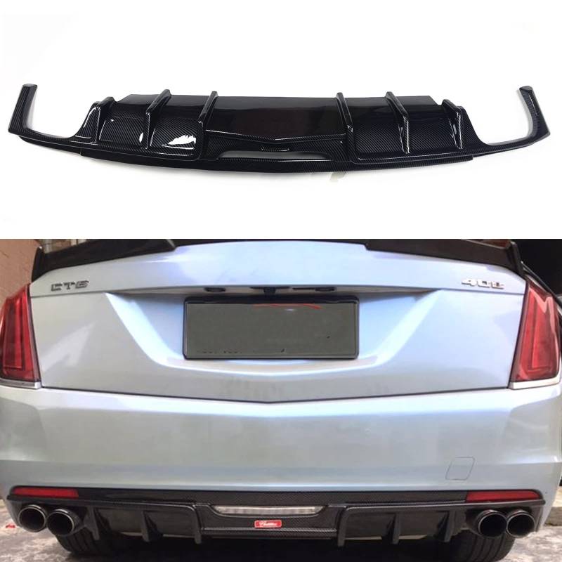 LAINGJINGMEI Kompatibel for Cadillac CT6 2016–2020 Heckstoßstangen-Diffusorlippe, Kohlefaser-Look, Auto-Refit-Kofferraum-Körper-Kit, Schutzsplitter, Spoilerplatte von LAINGJINGMEI