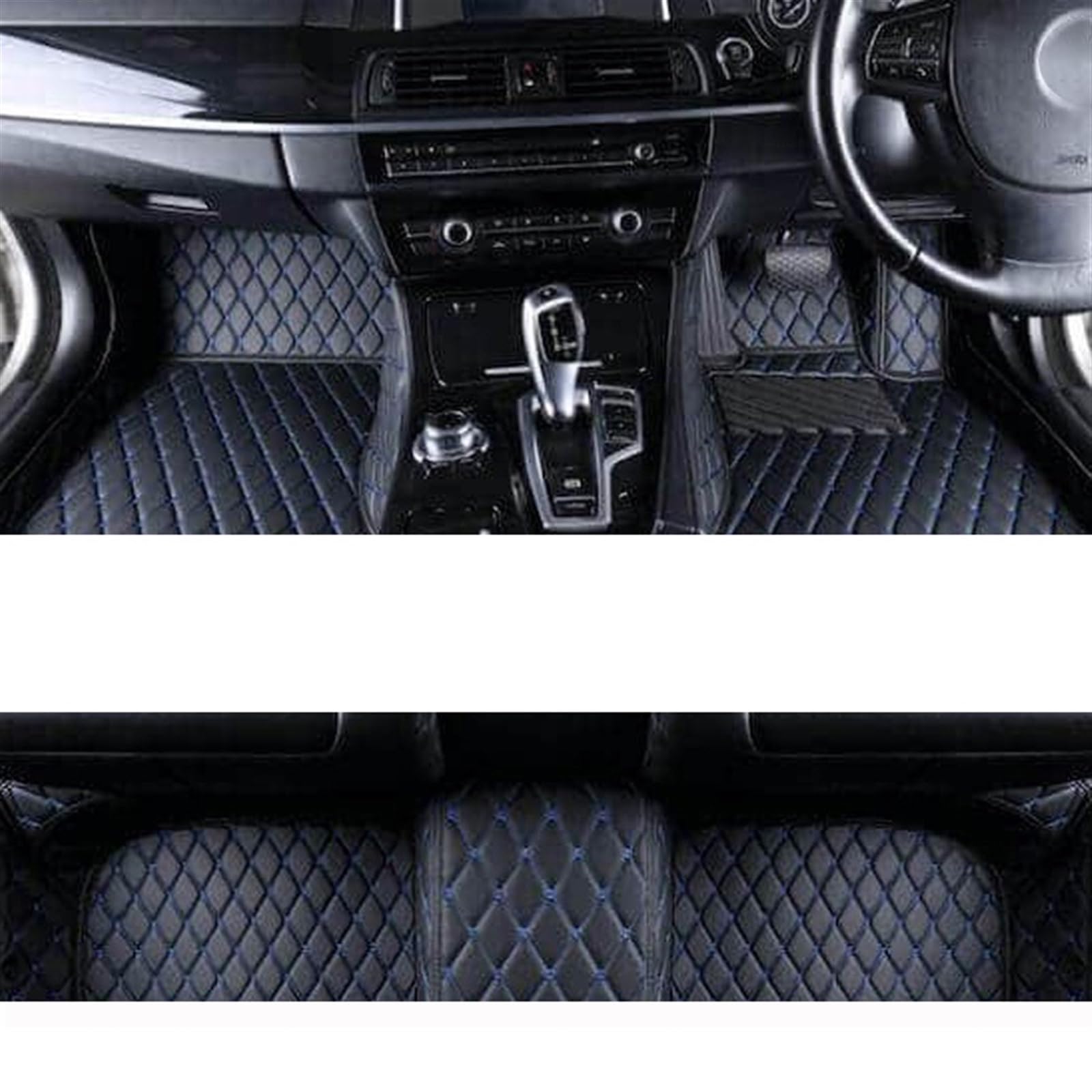 LAINGJINGMEI Teppiche kompatibel for Toyota Land Cruiser 2020 2019 2018 2017 Auto-Fußmatten Styling individuelle Innenausstattung Leder wasserdichte Teppiche(RHD BLACK BLUE) von LAINGJINGMEI